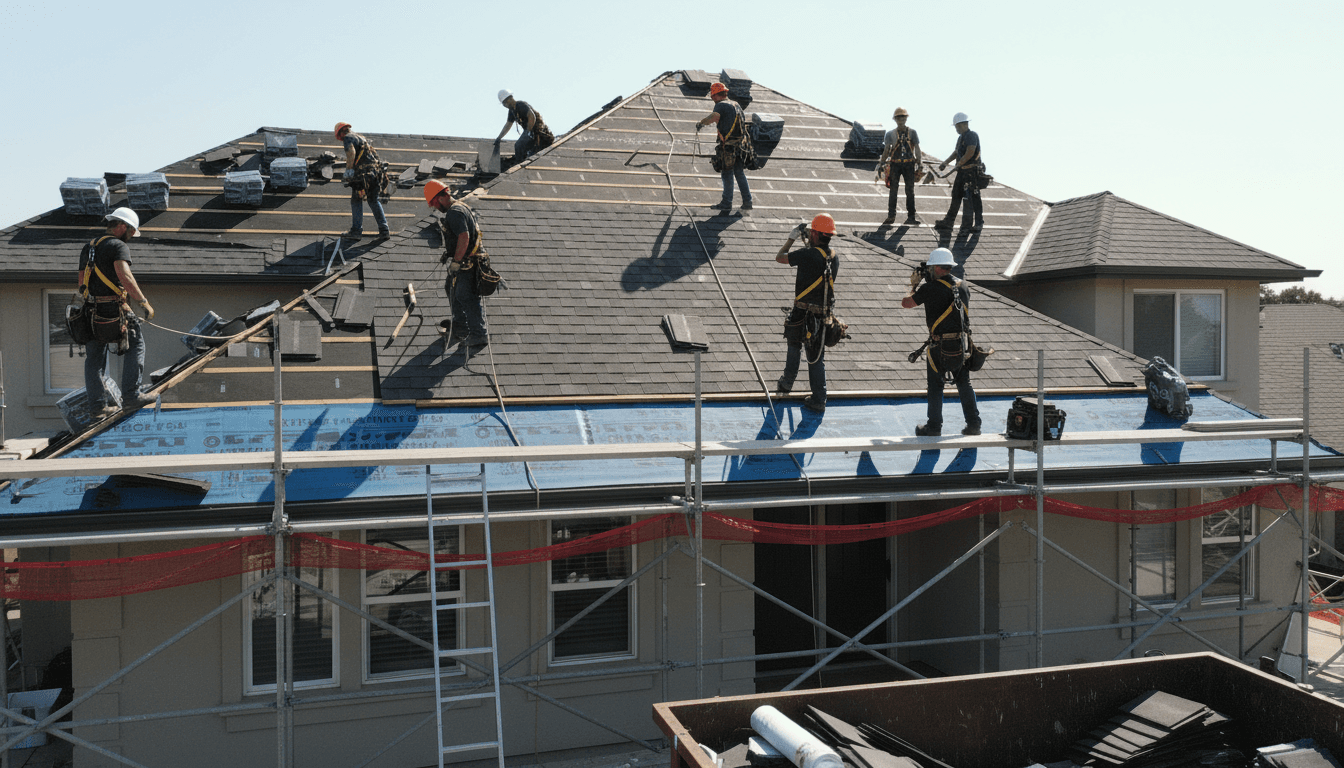 Professional roofing installation process in action