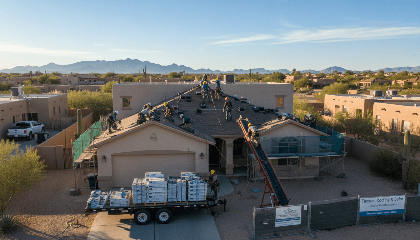 Professional residential roof installation in progress in Tucson